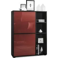 Vladon Highboard Cuba (Anrichte, mit 2 Türen und 4 offene Fächer), Schwarz matt/Bordeaux Hochglanz (79 x 105,5 x 35,5 cm)