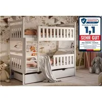 Kids Collective Hochbett 80x180, 90x200 cm mit 2 Schubladen Kinderbett mit Rausfallschutz Lattenrost, umbaubar in 2 Kinderbetten, weiß, 180x80, mit Matratze