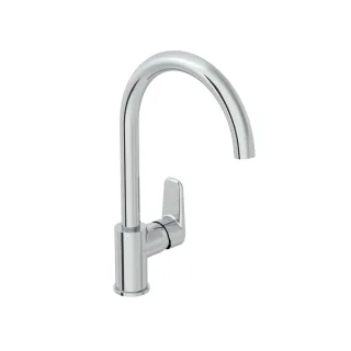 VitrA Flow Soft Einhebel-Spültischmischer Höhe 35 cm mit schwenkbarem Auslauf rund Chrom,A43419EXP A43419EXP