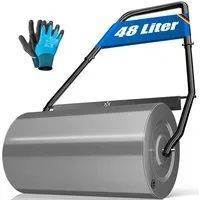 KESSER Rasenwalze Metall befüllbar mit Wasser oder Sand, Rasenroller inklusive Handschuhe,Gartenwalze mit 48 Liter Füllvolumen / 60 cm breit Handwalze