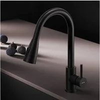 AM.PM Küchenarmatur X-JOY S Wasserhahn Drehbar Spülarmatur Spültischarmatur Küche (Einhebelmischer Misch-Armatur Mischarmatur, Mischbatterie mit ausziehbarer Brause Schwarz) ausziehbarer, flexibler und drehbarer Brausen-Auslauf