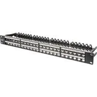 Modulares High Density Patchpanel, 48-Port, Rack Mount, geschirmt schwarz, 1 HE, für Keystone-Module, mit Beschriftungsfeld