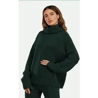 FS Collection Strickpullover Damen Pulloveroberteil – Strickpullover mit Kaschmirgefühl, Hoher Hals (Einheitsgröße: UK 8–16 / EU 36–44, 5 Farben : Creme, Dunkelgrün, Camel, Grau und Braun) 20 % Wolle, 80 % Polyacryl