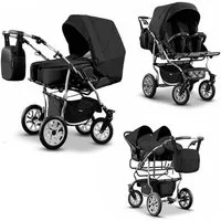 BabyMerc Zwillings-Kombikinderwagen City Twin 4 in 1 inkl. Sportsitze, Autositze und Zubehör in 2 Farben
