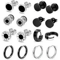HoyoLee Ohrring-Set 8 Paar Herren Ohrringe Schwarz, Edelstahl Ohrstecker hypoallergen (8-tlg)