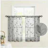 BYSURE Gardine Voile Scheibengardinen modern Wohnzimmer Bistrogardine für Küche, Bad (2 St), Stangendurchzug, transparent, Küchenvorhänge, besticktes Blattmuster, Vorhänge für kleine Fenster