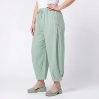 OriginalYou Schlupfhose Sommerhose Damen 7/8 Bohohose Elastikbund Schlupfhose Baumwolle seitlicher Schlitz mit Knopfapplikation, erhältlich in 42-46