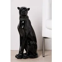 GILDE Dekoobjekt Poly Figur " Panther " sitzend schwarz, mit Diamanthalsband glänzend D