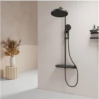 EMKE Duschsystem Duschset mit Thermostat,32cm Runde Regenduschset,mit Kopfbrause, Höhe 83 cm, 3 Strahlart(en), set, Brauseschlauch mit Verdrehschutz, verstellbare Höhe Duschstange,3F-Funktion,ABS-Gehäuse,1.5 m Schlauch