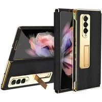 Wigento Handyhülle Für Samsung Galaxy Z Fold4 5G Galvanik Linsenrahmen + Hart Glas Handy Tasche Hülle Etuis Schwarz