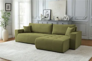 Ecksofa Schlafsofa Sofa ARMARI in Stoff Wind Moosgrün Ottomane Links