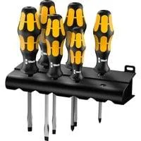 932 S/6 Schraubendrehersatz Kraftform + Rack, 6-teilig schwarz/gelb, Kraftform-Griff, Schlagkappe