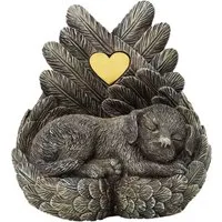 MystiCalls Tierfigur Hunde Urne Hund schläft in Engelsflügel Tierurne Hundeurne (1 St), Fassungsvolumen ca. 1,65 Liter (Hunde bis ca. 28 kg)
