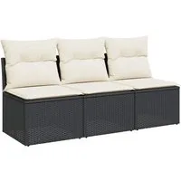 vidaXL Loungesofa Gartensofa mit Kissen 3-Sitzer Schwarz Poly Rattan, 1 Teile