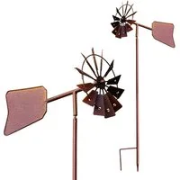 Spetebo Windspiel Windmühle Metall Rost - 120 x 17 cm - Deko Gartenstecker (Stück, 1 St., Anzahl), mit Windfahne