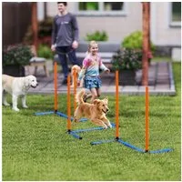 PawHut Agility-Hürde mit Slalomstangen, Erdspießen, Tragetasche, PE, Oxford-Gewebe, Agility Set Hunde (3-tlg) für alle Hundegrößen, für drinnen und draußen, Orange