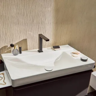 hansgrohe Xelu Q Waschtisch 61025450 800x480mm, Ablage rechts, 2 Hahnlöcher, ohne Überlauf, SmartClean, weiß
