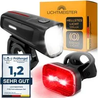 Lichtmeister Fahrradbeleuchtung Fahrradlicht Set - 100 Lux - 2000 mAh Akku - Reflektor und Bremslicht, StVZO zugelassen, USB-C aufladbar & wasserfest