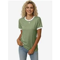 Imily Bela T-Shirt Damen Rundhalsbluse in Zweifarbig (Packung, 1-tlg., 1per-Pack) Helle Farben