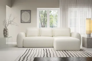 Ecksofa Schlafsofa Sofa GASTON in Stoff Puente Ecru Ottomane Rechts