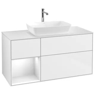 Villeroy und Boch Finion Waschtischunterschrank G821GFGF 120cm, Abdeckplatte white matt, Emotion, Regale Glossy white lacquer, Glossy white lacquer
