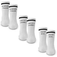 Made by Nami Socken Crew Socks 3-er Set aus Baumwolle, Herren & Damen (Set, 3 Paar) Weiße Retro Tennis Socken mit Sprüchen, "Drama" "Business" "Best"
