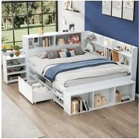 BlingBin Kinderbett 90x200/140x200cm Stauraumbett mit Schubladen, Einzelbett/Doppelbett (1er Set, 1-tlg., 140*200 cm, Ohne Matratze, Belastbarkeit maximal: 200KG), Großer Stauraum, Lattenrost, Weiß