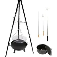 Lemodo Schwenkgrill Schwenkgrill mit Feuerschale, 52 cm großer Grillrost, Extra große Grillfläche mit viel Zubehör