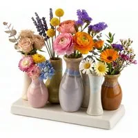 WestCraft Dekovase Handgefertigte kleine Keramik Deko Blumenvasen Set aus 7 Vasen in cozy (1 St), & weiß, dekorative Keramikvasen auf festem Sockel, hübsche Mini Vase