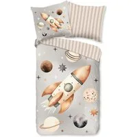 good morning Kinderbettwäsche Exploree, Renforcé, 2 teilig, Baumwolle, Renforcé, Wendeoptik, Kind, Junge, Weltall, Rakete