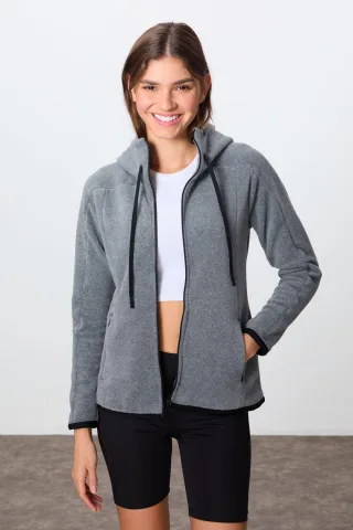 Damen Plüsch Zip-up Kapuzenpullover
