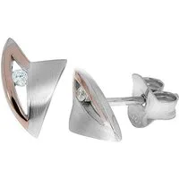 Zeeme Paar Ohrstecker Silber 925 zweifarbig mit Zirkonia weiß
