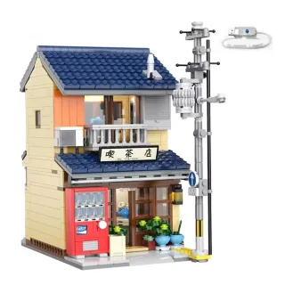 City Street View Japanese Tea Shop House Architecture MOC Building Blocks 1200PCS Bricks with LED Lights for Adults Chil