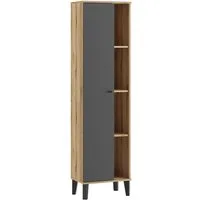 Lomadox Hochschrank OLEAN-61 Eiche braun grau modern 51x190x33 cm