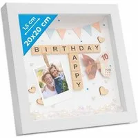 PHOTOLINI Bilderrahmen 3D-Objektrahmen zum Befüllen mit Passepartout und Glasscheibe, für 1 Bilder (1 Einzelrahmen), Rahmen 20x20 cm für Objekte bis 1,5 cm Tiefe zum Basteln & Verschenken