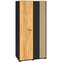 Lomadox Kleiderschrank CASPER-131 schwarz, Eiche, sandfarben, 2 Kleiderstangen, ca. 92/190/55cm