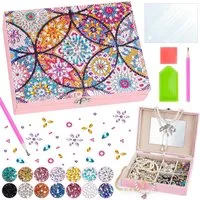 Eichhoo Kreativset Diamond Painting Schmuckkästchen Bastelset Kinder mit Spiegel, (Kinder Bastelset Schmuckbox Diamond Painting DIY Set Mandala, Bastelset Schmuckkästchen Diamond Painting mit Zubehör Set), DIY Schmuckkästchen mit Spiegel Mandala Desi