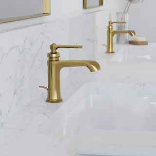 Steinberg Serie 350 Waschtischarmatur mit Ablaufgarnitur, mit Flexschläuchen 3/8", brushed gold, 350 350 1000 BG