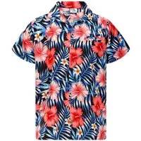 King Kameha Hawaiihemd Tropical Hibiscus Funky Hawaii-Hemd Kurzarm Front-Tasche Unisex