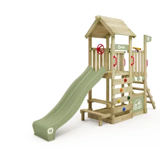 Spielturm ArtFlyer mit Sandkasten, Wellenrutsche und Picknicktisch für den Garten - Massivholz Kletterturm mit 10 Jahren Garantie - Wickey