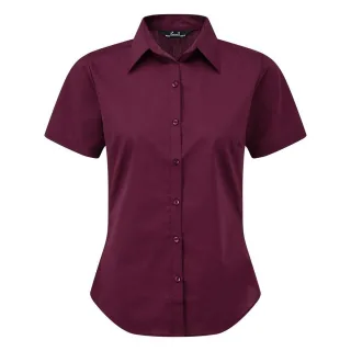 Premier Damen Kurzarm Popeline Bluse / Arbeitshemd (Aubergine)