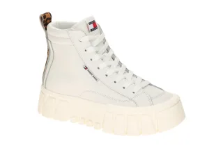 Tommy Hilfiger EN02858 YBL Damen Stiefeletten wei? ecru Plateau Leopard Velour