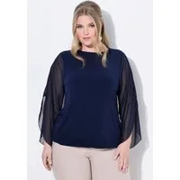 MIAMODA Longbluse Bluse 3/4-Mesh-Ärmel mit Schlitz