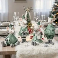 Levandeo® Weihnachtsfigur, 4er Set Mäuse Figuren Weihnachten Deko Kunstharz Grün Weiß