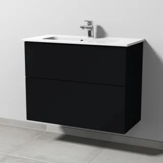 Sanipa 3way Waschtischunterbau zu Duravit ME by Starck Waschtisch mit 2 Auszügen, Schwarz-Matt SF72308