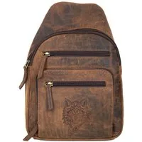 MDM Schultertasche Herren Leder Schultertasche Brusttasche Slingbag Rucksack, 3 verschiedene Lederprägungen, Vintage-Stil, echtes Rindsleder