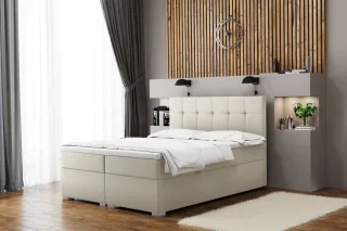 Boxspringbett Schlafzimmerbett ABELT 140x220cm in Stoff Matt Velvet Creme