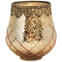 matches21 HOME & HOBBY Kerzenhalter Vintage Kerzenglas Laterne als Outdoor Windlicht gold in 14 cm (1 St), Moderner Glas Teelichthalter als Kerzenständer Tisch-Deko Balkon