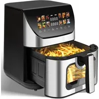 WHEELYOU Heißluftfritteuse 9L XXL, 1800W Airfryer mit LED-Farbdisplay, Sichtfenster & 12 Programmen, 1800 W, Großer 9L Airfryer mit Touchscreen, Timer, Antihaftkorb & 80–200 °C