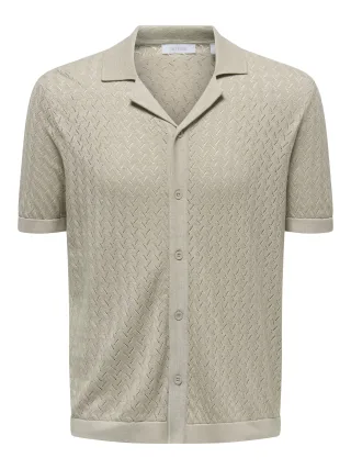 ONLY&SONS - ONSSANTO REG SS RESORT SHIRT KNIT FRML Pure Cashmere - Gr. - L